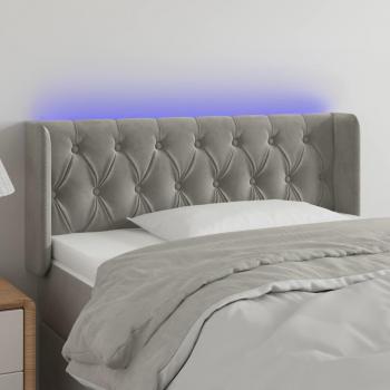 Cabecero LED gris claro de terciopelo con dimensiones 103x16x78/88 cm