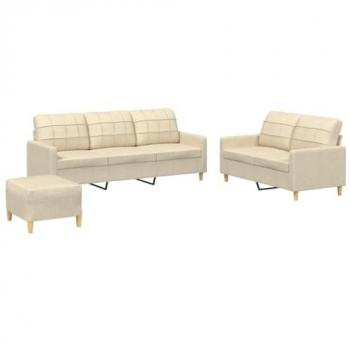 Juego de Sofás con Cojines 3 Piezas, Tela Crema, Sofás con Respaldo y Reposabrazos, Asientos Tapizados, Muebles de Descanso para Salón