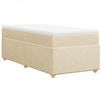 Cama box spring con colchón de muelles en tela color crema 80x200 cm