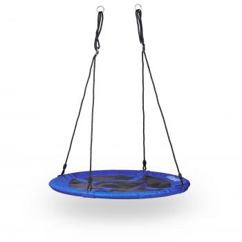 Relaxdays Columpio Jardín Nido Redondo Hasta 100 kg, Nailon y Metal, Azul Oscuro, 145 x 100 x 100 cm
