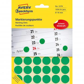 Puntos de marcado autoadhesivos Avery Zweckform, Ø 18 mm, 1056 etiquetas, color verde