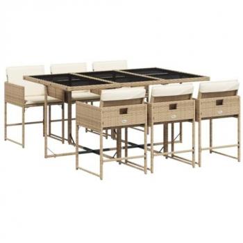 Set comedor de jardín 7 pzas con cojines ratán sintético beige