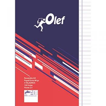 Recambio Olef Doble Pauta 2,5 A4 100 Hojas 90g con 4 Agujeros