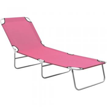 vidaXL Folding Sun Lounger Steel and Fabric Pink