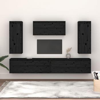 vidaXL Muebles para TV 5 piezas madera maciza de pino negro