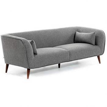 Kave Home - Sofá Olost de 3 plazas Gris con reposabrazos y Patas de Madera de Roble