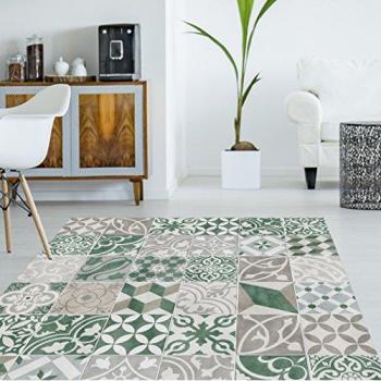 Alfombra de vinilo verde antique 133x200 cm estilo baldosas