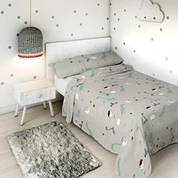 HACIENDO EL INDIO S2801044 Juego de Sábanas Jurasic White, Cama de 90, Multicolor, 160 x 270 cm