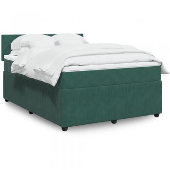 Cama Box Spring con Colchón de Terciopelo Verde Oscuro 140x190 cm