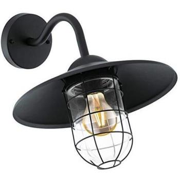 EGLO MELGOA iluminación de pared Adecuado para uso en exteriores Negro E27 60 W , Lámpara , Cepillado, 1 bombilla, s , 60 W, E27, IP44, Negro