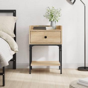 Mesita de noche de madera de ingeniería 40,5x31x60 cm en Negro, Roble Sonoma y Roble ahumado - Mesita para habitación, dormitorio, salón y estudio, mesa auxiliar