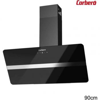 Campana Extractora Corbero Victoria 960B Pared Negra 90cm A, Cristal Negro, Diseño Moderno, Alta Eficiencia Energética, Filtros de Aluminio Lavables, Iluminación LED, 3