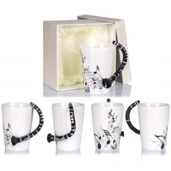 VENKON Tazas de café de cerámica con una asa en forma de instrumento de música, incluye caja de regalo, para café, té, chocolate, leche, agua, etc., 0,2 L