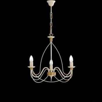 Lámpara de Araña Provenzal de Hierro Marfil Decape con Acabado Dorado y Tres Luces 49x h43 cm