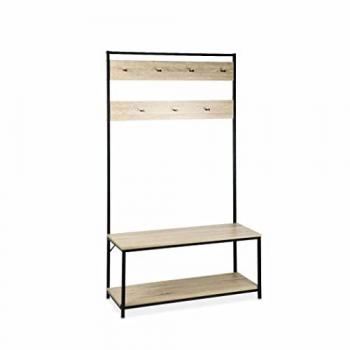 Mueble de pasillo de metal y efecto madera, 2 niveles, Loft, Madera