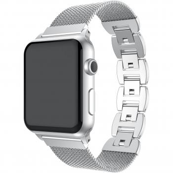 YaYuu para Apple Watch Bling Straps, Milanese Loop Acero Inoxidable iWatch Sport Mujeres Correa de Reemplazo con Hebilla de Joyería Pulsera para Apple Watch Series 1 2 3, Plata, 42 mm