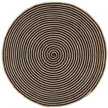 vidaXL Alfombra Tejida a Mano de Yute Trenzado Felpudo Moqueta Hogar Decoración Interior Exterior Hogar Casa Tapete Esterilla 120 cm Espirales Negro