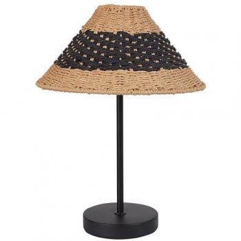 Lámpara de mesa boho en color beige y negro con pantalla de cuerda de papel, 40 cm, estilo moderno para dormitorio y sala