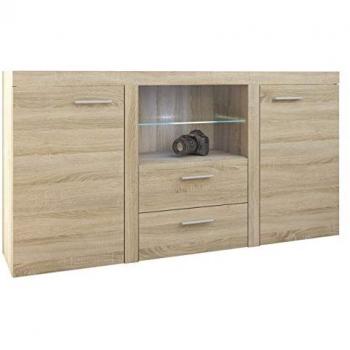 Cómoda Tucson 104, Roble Sonoma, con 2 Cajones y Puertas, 157 x 82 x 40 cm