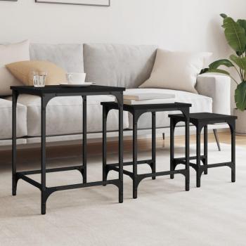 Mesa de centro apilable 3 piezas madera de ingeniería negro, roble sonoma y roble ahumado, mesita de salón o comedor o auxiliar, mesa de café