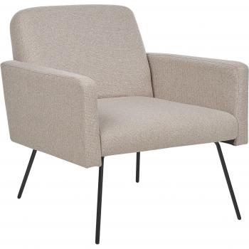 Sillón Retro Moderno Narken con Tapicería Beige y Patas Estilizadas de Metal Negro