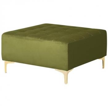 Otomana cuadrada de terciopelo verde oliva acolchada con patas doradas estilo moderno Aberdeen