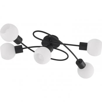 Plafón de techo moderno Lindby Elaina 5 luces alargado negro y blanco, hecho de metal, ideal para salón y comedor, con casquillos E14
