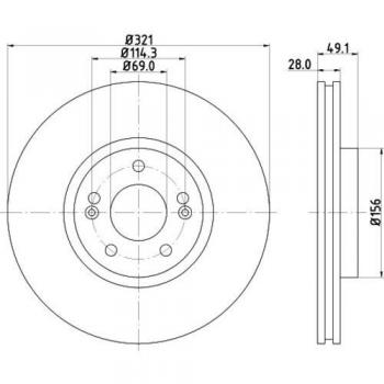 Disco de freno ventilado recubierto HELLA 8DD 355 118-161 para Hyundai Santa Fe 2 y Santa Fe 3