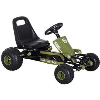 HOMCOM Go Kart Coche de Pedales Racing Deportivo con Asiento Ajustable Embrague y Freno para Niños 3-6 Años Carga 35kg 99x65x56cm Marco Acero Negro y Verde