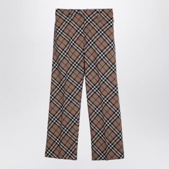 Burberry Men's Check Trousers in Wool Blend, Beige, Size 48, Multicolor, Elegant Wide Trousers