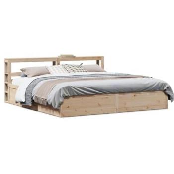 Estructura de cama con cabecero de madera maciza de pino, dimensiones 180x200 cm, marco para dormitorio, incluye somier