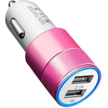 Cargador de Coche Dual USB 5V 2.1A de Aleación de Metal Rápido para iPhone, Xiaomi, Samsung, Huawei, HTC y LG
