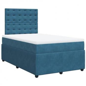 Cama Box Spring con colchón de muelles en terciopelo azul 120x190 cm
