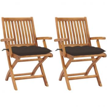 Teak Wood Patio Chairs with Taupe Cushions - Set of 2