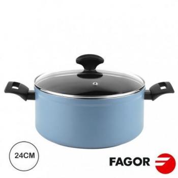 MAXIMA OLLA AZUL 24CM con Tapa de Cristal y Antiadherente Ecológico XYLAN PLUS sin PFOA
