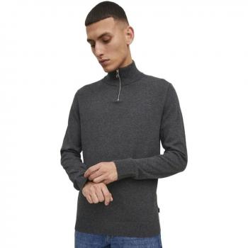 Jack & Jones Emil Half Zip Sweater - Dark Grey Melange - Men's Regular Fit