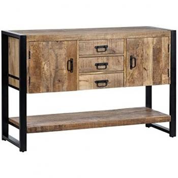 LOLAhome Aparador Alto de Madera Maciza de Mango Natural de 135x45x90 cm