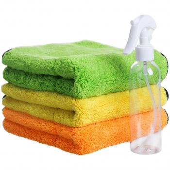 Magiin Toalla de Microfibra Coche 3Pcs Esponja de Microfibar 45*38 cm con Botella de Spray 200 ml Toalla Limpieza Pulido Cera Polaco Lavar o Secar el Coche
