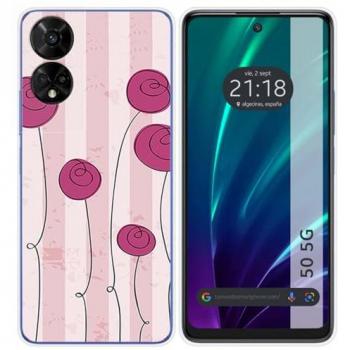 Funda de Silicona para TCL 50 5G con Diseño de Flores Vintage