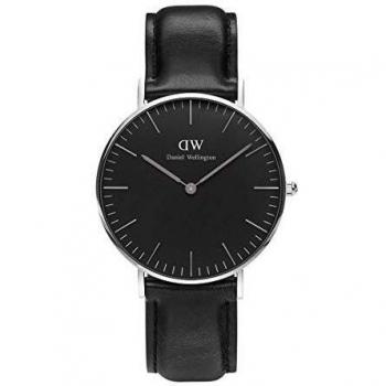 Daniel Wellington Classic Sheffield, Reloj Negro/Plateado, 36mm, Cuero, para Mujer y Hombre