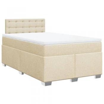 Cama box spring con colchón de muelles color crema 120x200 cm tela