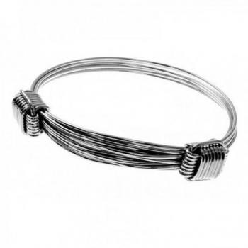 Pulsera Plata Ley 925m Mujer Rígida Brazalete Extensible Hilos Nudos Detalles Laterales