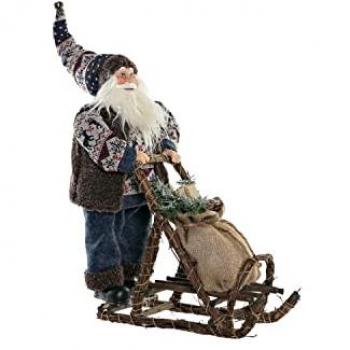 Adorno Navideño DKD Home Decor Papá Noel de Madera en colores Azul y Marrón, dimensiones 42 x 25 x 48 cm