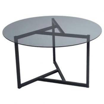 Mesa de café contemporánea MIA con tapa de vidrio templado y patas finas de metal negro Ø 75 x 45 cm