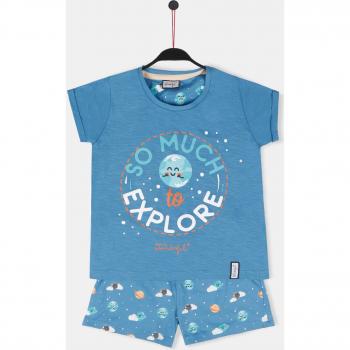 Pijama de niña corto Mr. Wonderful Manga Corta Explore azul con dibujo frontal