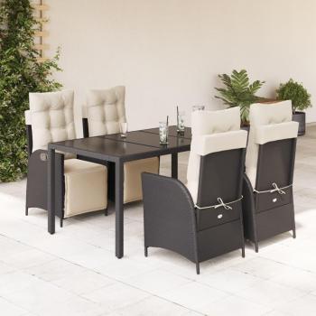 Set de muebles de jardín 5 piezas con cojines de ratán sintético negro