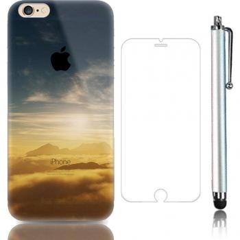 Funda Protectora Tri-Capa Sunroyal para iPhone 4/4S - Diseño Cielo y Sol con Efecto de Pintura Transparente