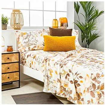 Juego de sábanas hipoalergénicas de microfibra beige SERELLA para cama 200 x 190/200 cm - Incluye sábana encimera y fundas de almohada