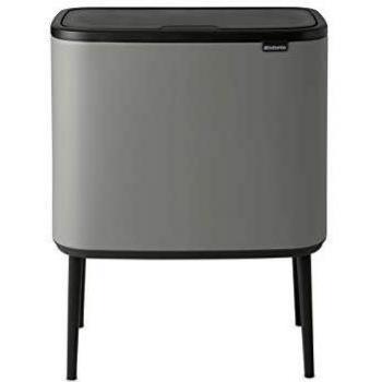 Brabantia Bo Touch Bin Cubo de Basura, Aleación de Acero Plástico, Mineral Concrete Gris, 3 x 11 l