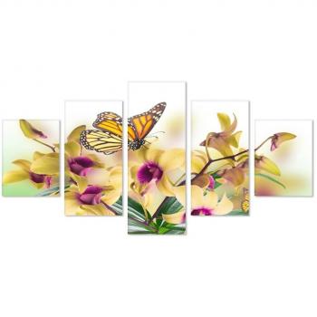Good01 Cuadro Dibujo De 5 Piezas Pintura Al Óleo De Flor Grande Y Mariposa Para Decoración De Sala De Estar Casa Salon De Belleza